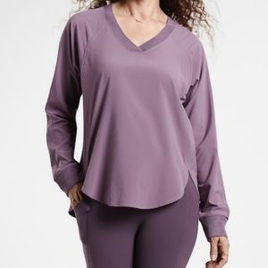 Athleta Zephyr V-Neck Purple Long Sleeve Pullover Top Size S Classic Outdoor